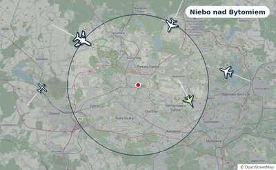 Mapa okolic miasta z sylwetkami samolotów — Niebo nad Bytomiem